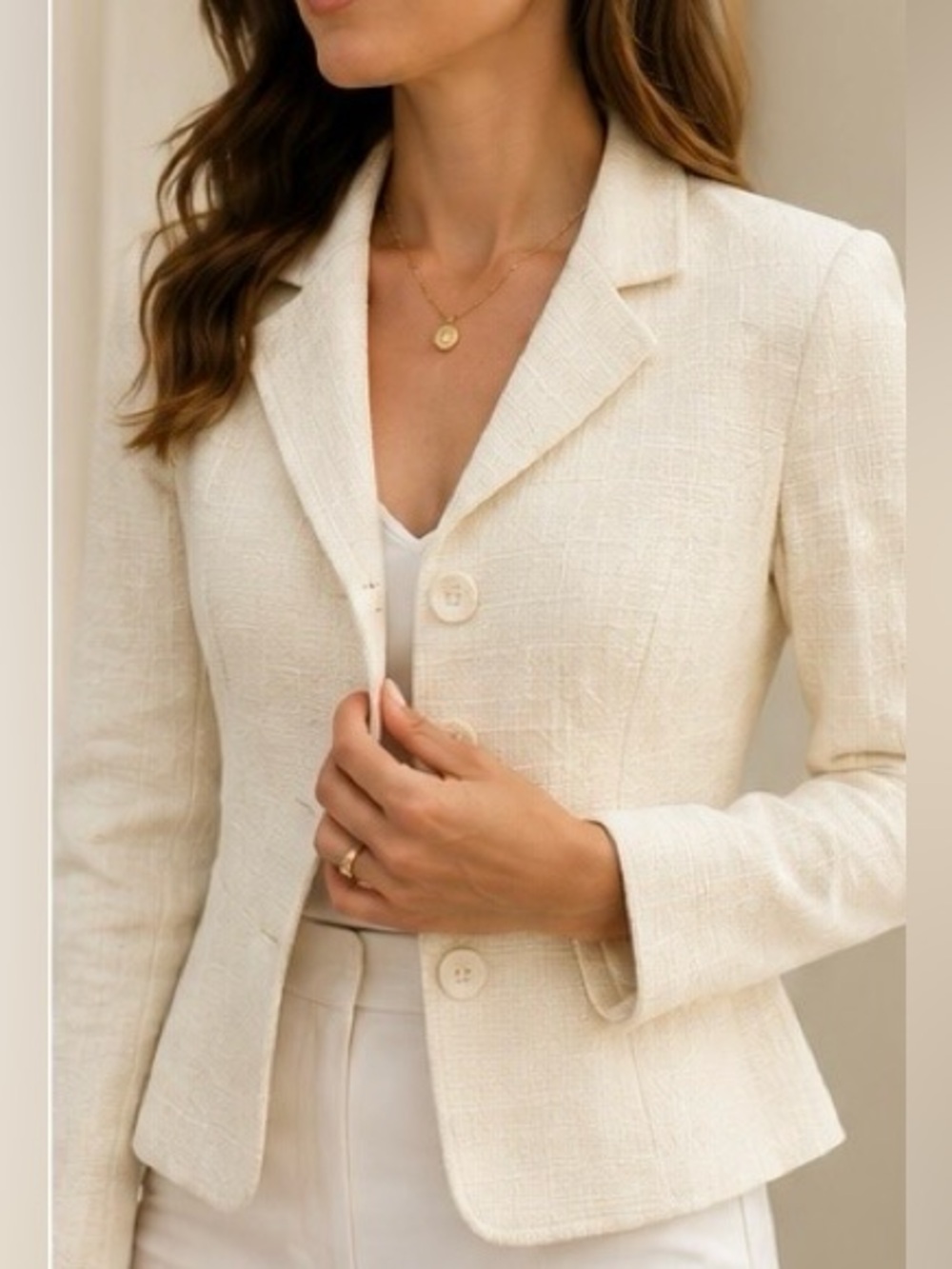 Merona Cream Linen Cotton Textured Blazer Jacket Medium